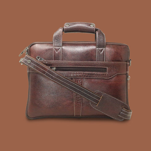 Vedantix Genuine Leather Brown Laptop Messenger Bag For Men